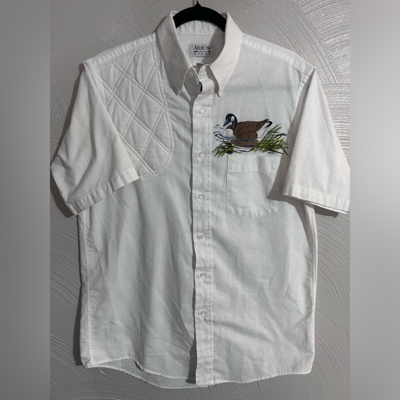 Vintage Hunting Ammo Shooting Shirt Padded Shoulder - 15 1/2 - WHITE Goose - Picture 1 of 6